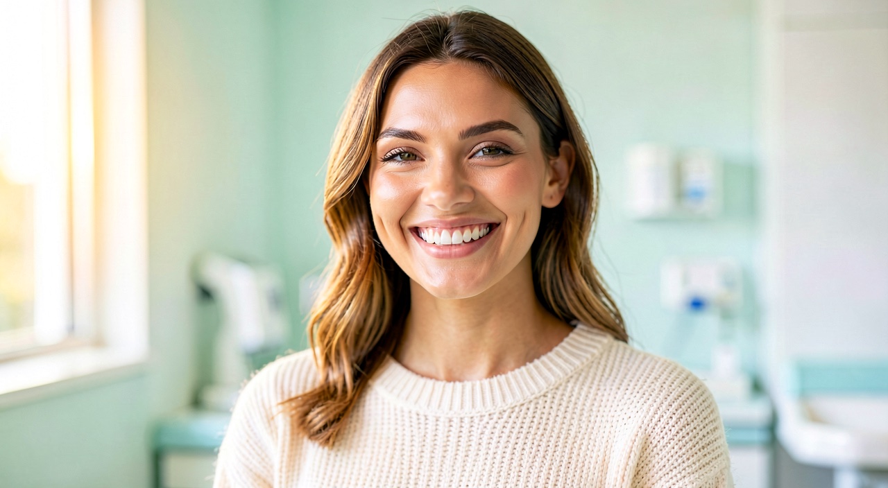 A bright, natural smile in soft clinical light for Lumina Dental